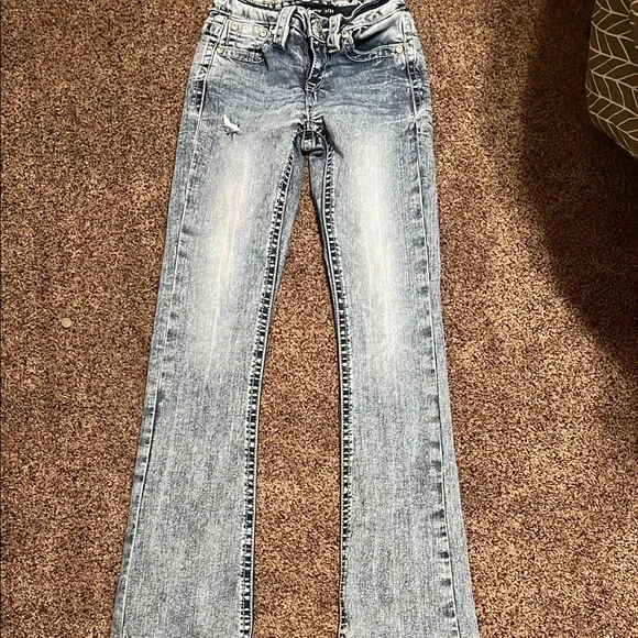 Blue Boot Cut Jeans with Vintage Wash - Picture 3 of 5